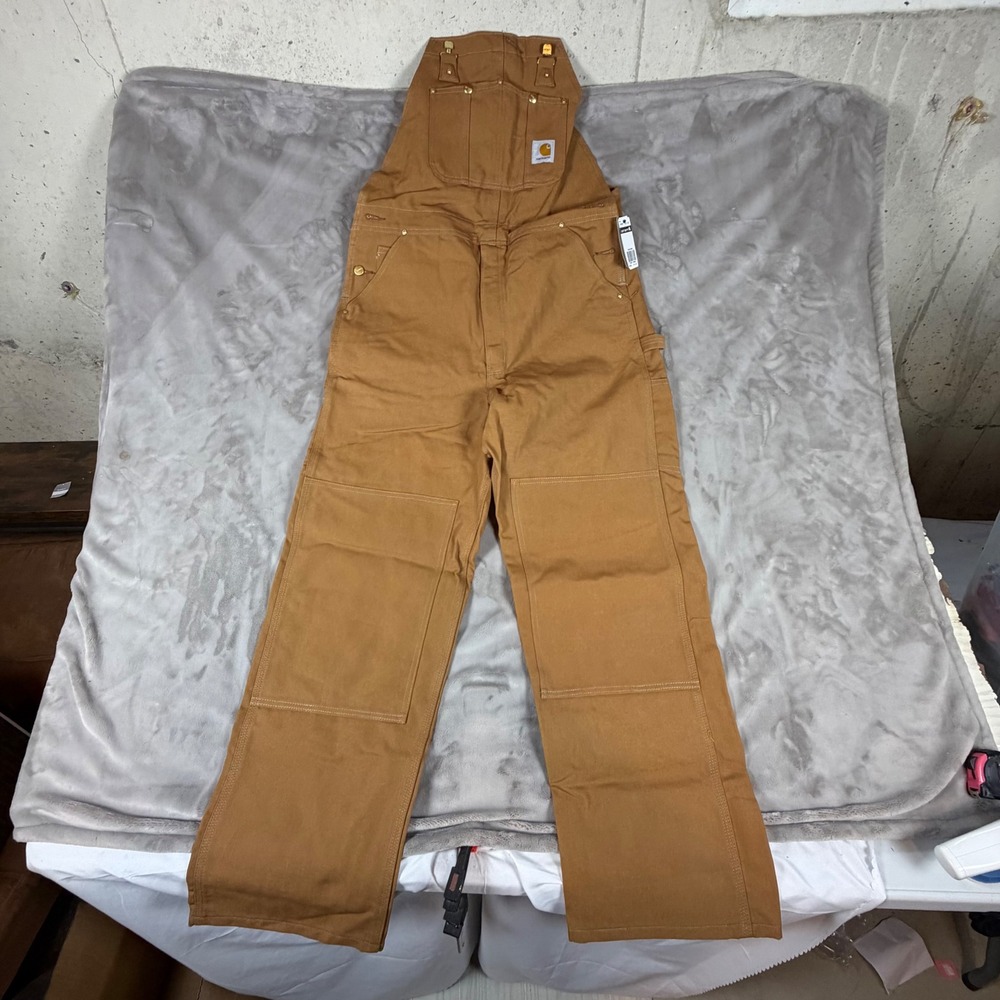 Carhartt R01 BRN Men 38x32 Duck Bib Overalls Double Front Carhartt Brown NWT